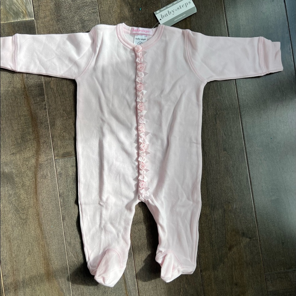 Baby Steps Rose Button Pink Baby Girl Onesie Size 3 mo